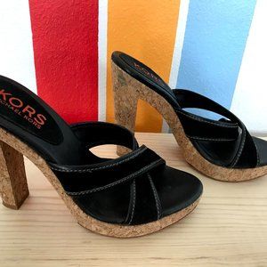 Michael Kors | Black Suede and Cork Slid-in Platfo
